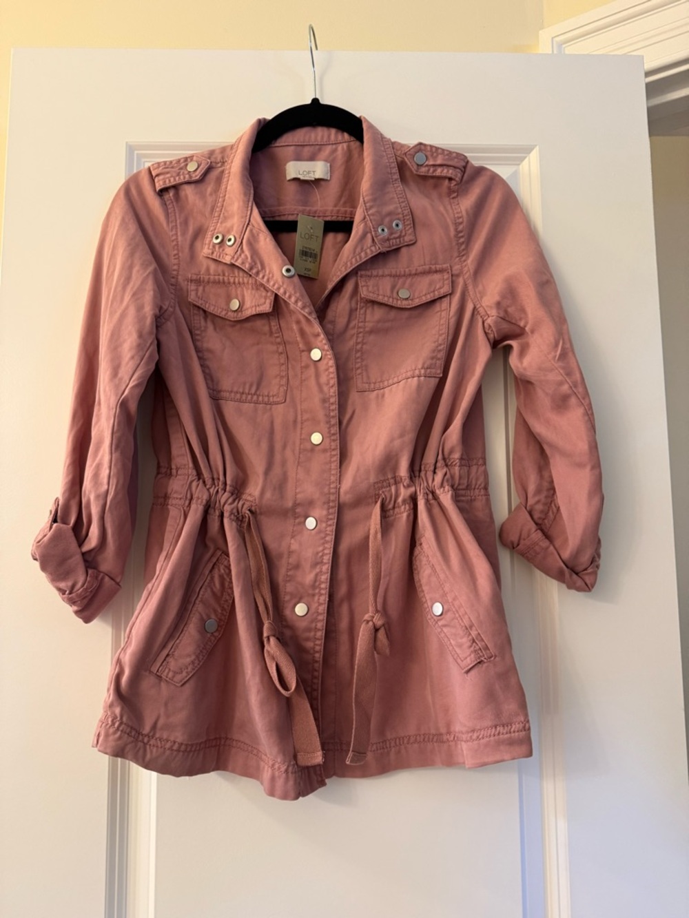LOFT Pink Drawstring-Waist Utility Jacket